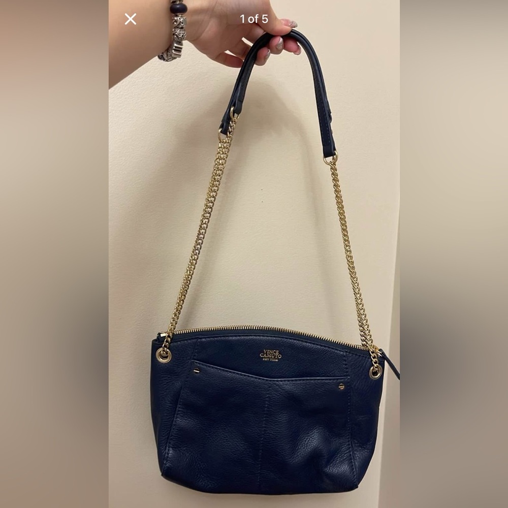 Vince Camuto Dark Blue Bag with Gold Chain